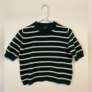 French Connection Forest Green and White Stripe Cotton Knit Sweater